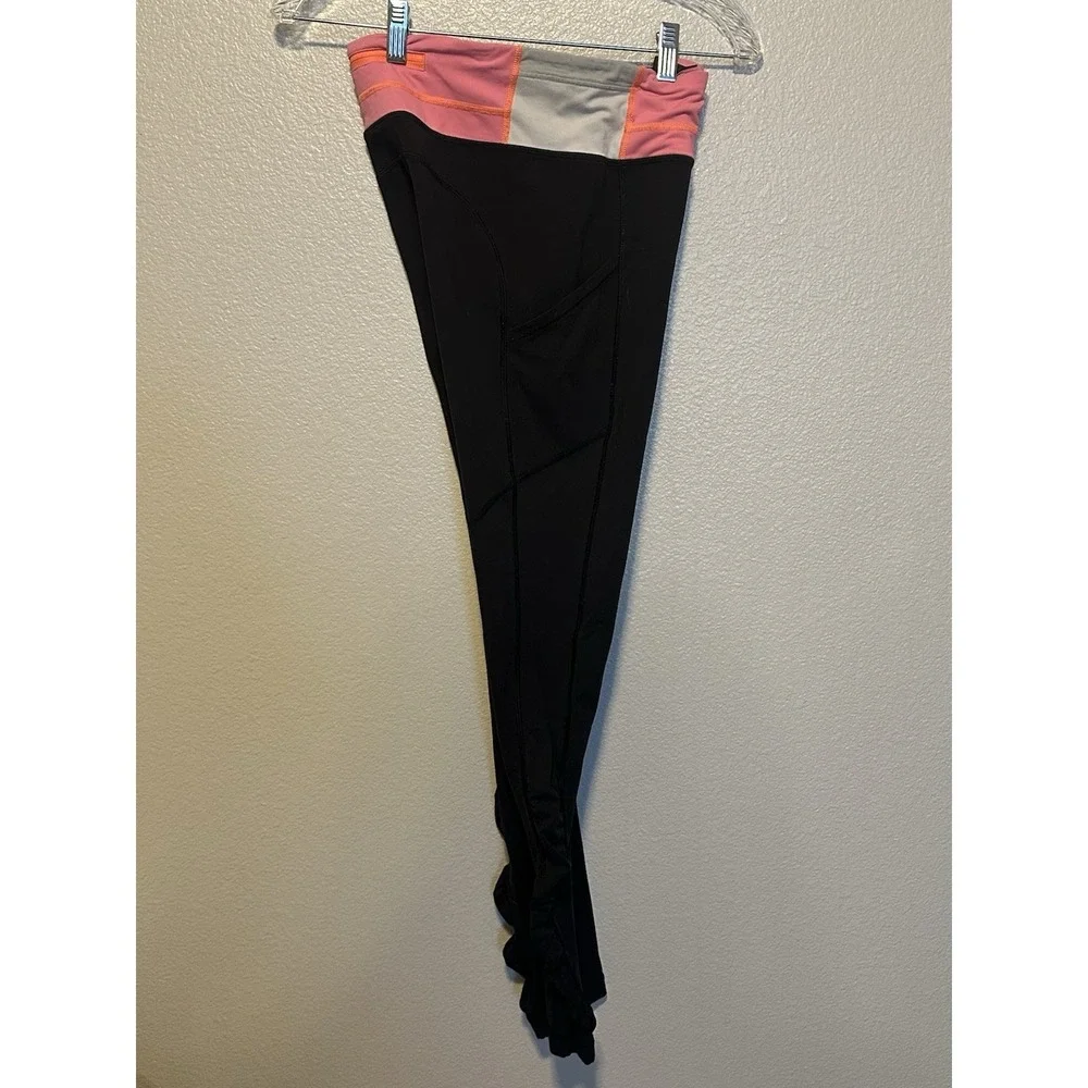 LULULEMON Speed Tight Black Ruched Leggings Pockets Size 6‎ Striped Waistband